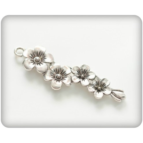 Подвеска металлическая "Цветочная ветвь". Цвет серебряный