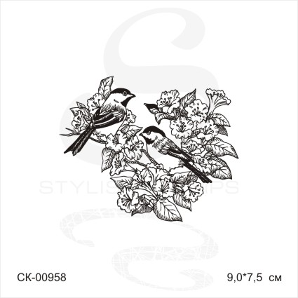 Штамп KatrinCraft "Воробьи в петунье большой"