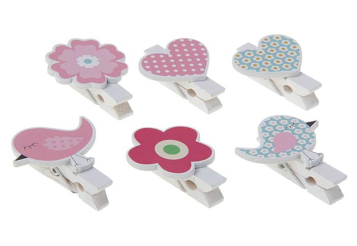 Деревянные прищепки Артузор "Цветочки и птички"