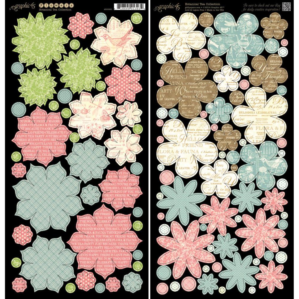 Набор вырубки из картона Graphic 45 "Botanical Tea", цветочки