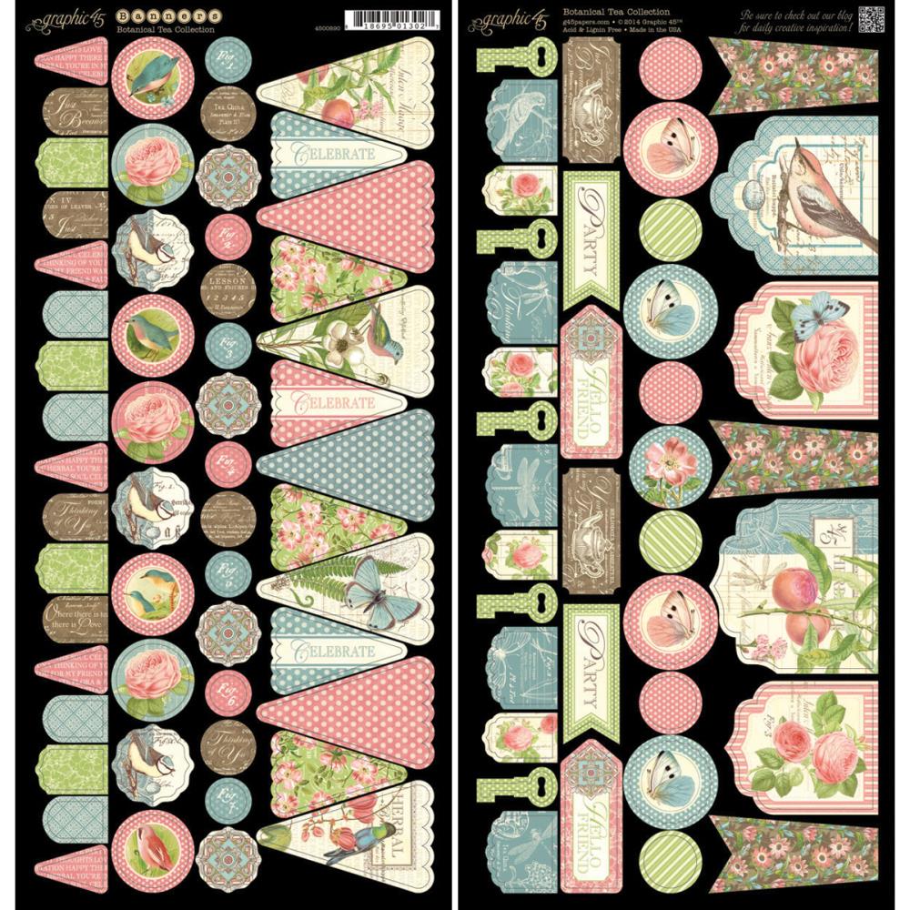 Набор вырубки из картона Graphic 45 "Botanical Tea", флажки
