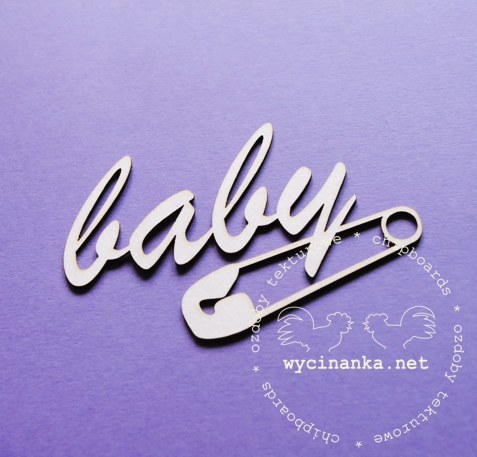 Вырубные элементы из чипборда "Надпись Baby с булавкой" (293)