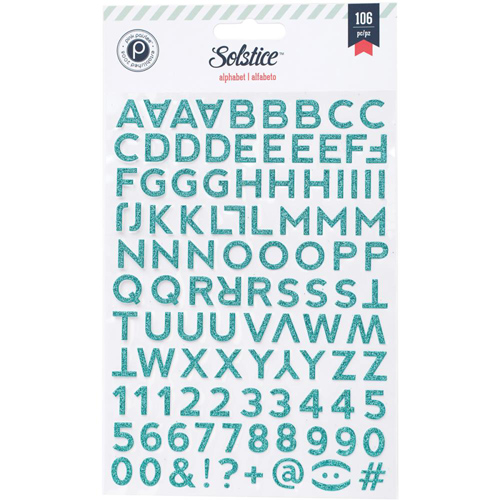Картонные наклейки алфавитом Pink Paislee "Solstice", голубой с блёстками