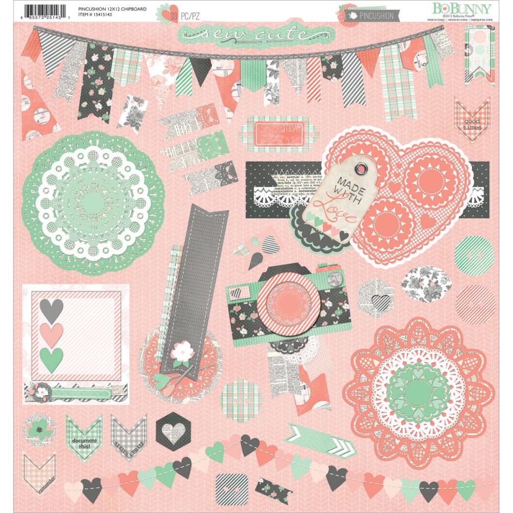 Наклейки из чипборда Bo Bunny "Pincushion" 30 х 30 см