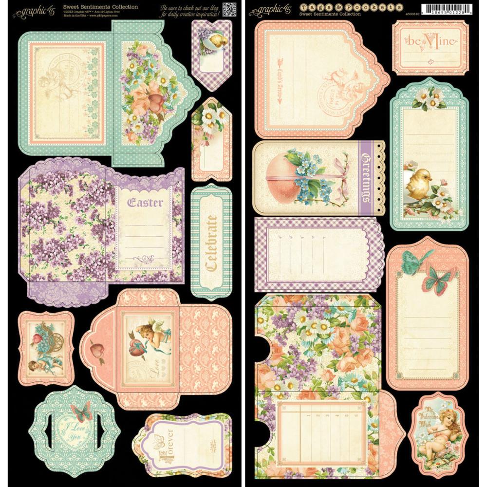 Набор вырубки из картона -теги Graphic 45 "Sweet Sentiments"