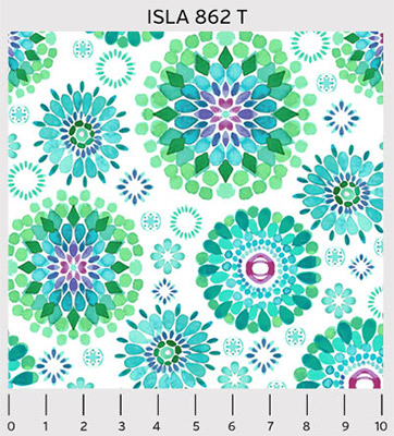 Ткань лоскутная 50 х 55см "ISLAND BREEZE",бирюзовые цветочные орнаменты