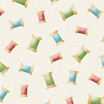 Ткань лоскутная 50 х 55 см "4702", катушки ниток на кремовом