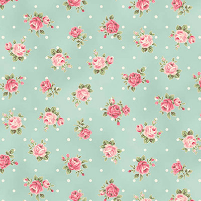 Ткань лоскутная 50 х 55 см "4523", мелкие цветы на бирюзовом