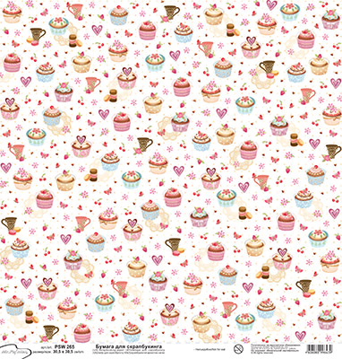Бумага двусторонняя MrPainter "Вкусняшки", Маффин с клубникой (PSW265)