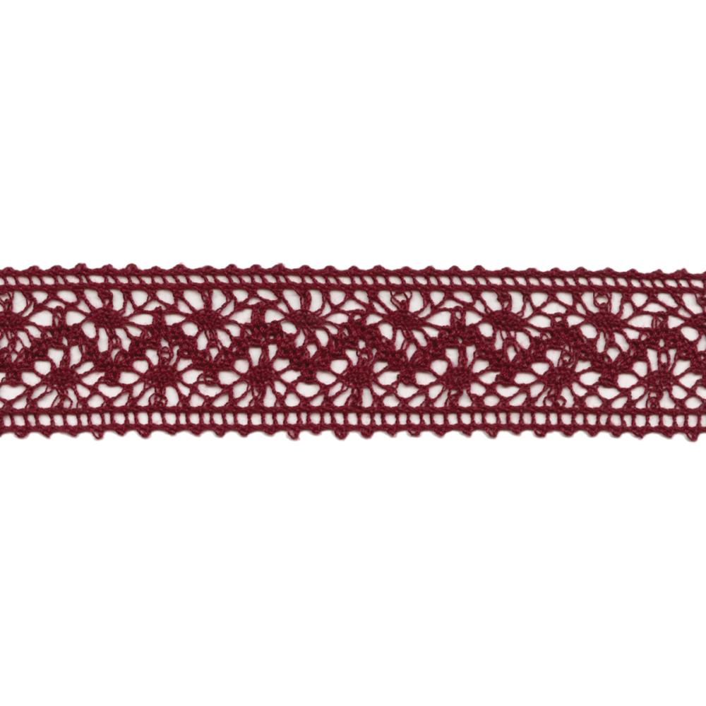 Кружево вязаное May Arts широкое. Цвет бургундский