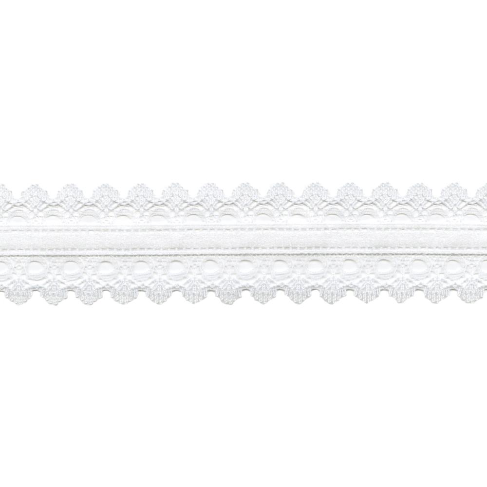 Кружево May Arts c прострочкой сатиновой лентой. Цвет белый