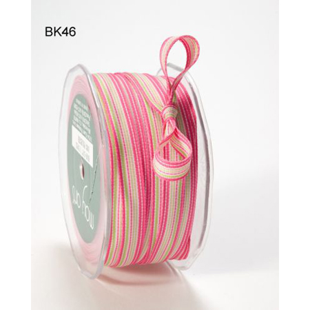 Лента May Arts репсовая в полоску, цвет розово-салатовый