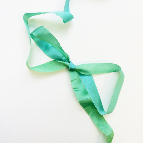 Лента шёлковая двухцветная 13 мм. Цвет бирюзовый\салатовый
