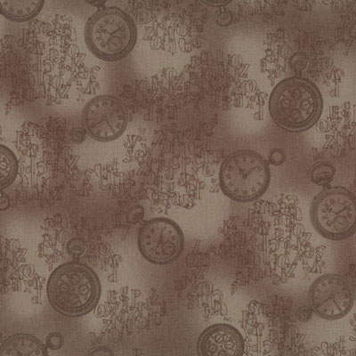 Ткань лоскутная 50 х 55 см "4518", ретро-часы коричневые