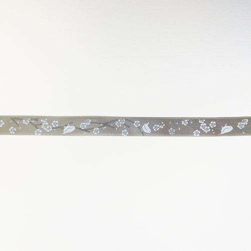 Лента атласная 12 мм с рисунком "Цветы и птички"