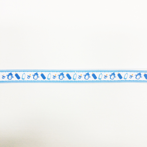 Лента атласная 12 мм с рисунком "Соски и бутылки голубые"