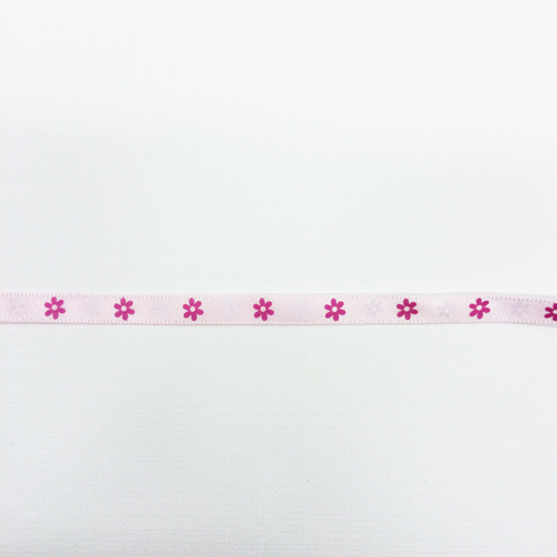 Лента атласная 6 мм с рисунком "Цветочки на розовом"