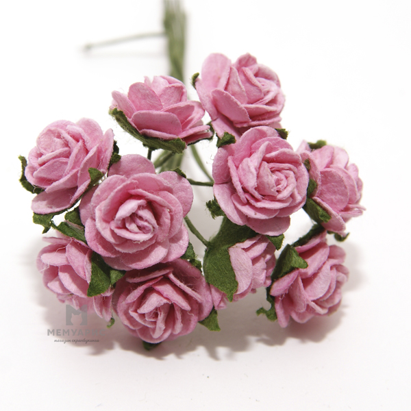 Букет мини-розочек 1,5 см открытых. Цвет розовый.