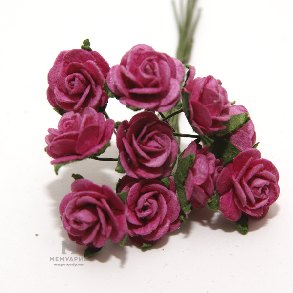 Букет мини-розочек 1,5 см открытых. Цвет фуксия