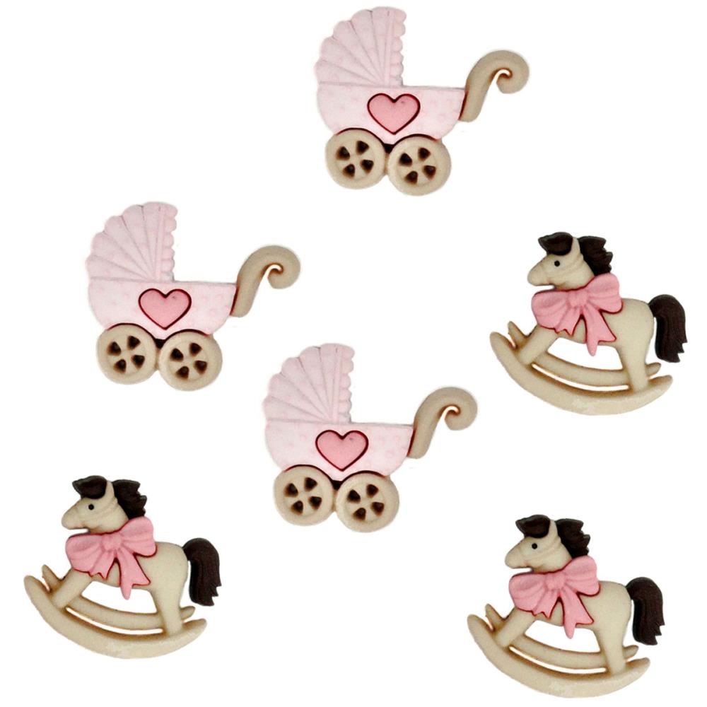 Набор пуговиц Dress It Up "Лошадки и коляски розовые"