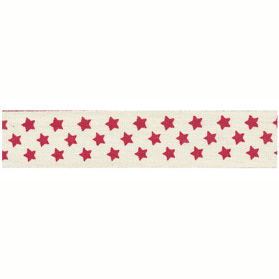 Лента на катушке хлопковая Gamma "Красные звёзды на кремовом"
