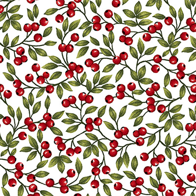Ткань лоскутная 50 х 55 см "890", веточки с красными ягодками
