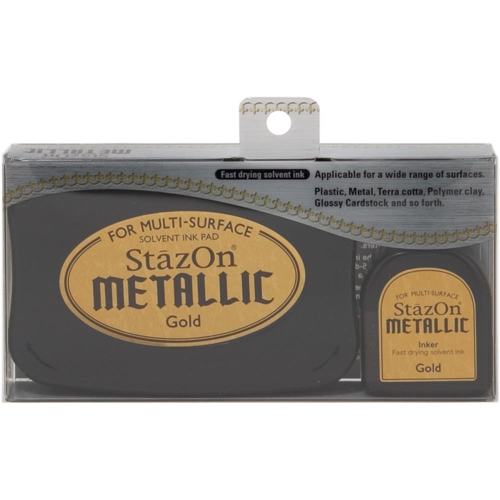 Штемпельная подушечка "StazOn Metallic" с флаконом для заправки. Цвет золотой.