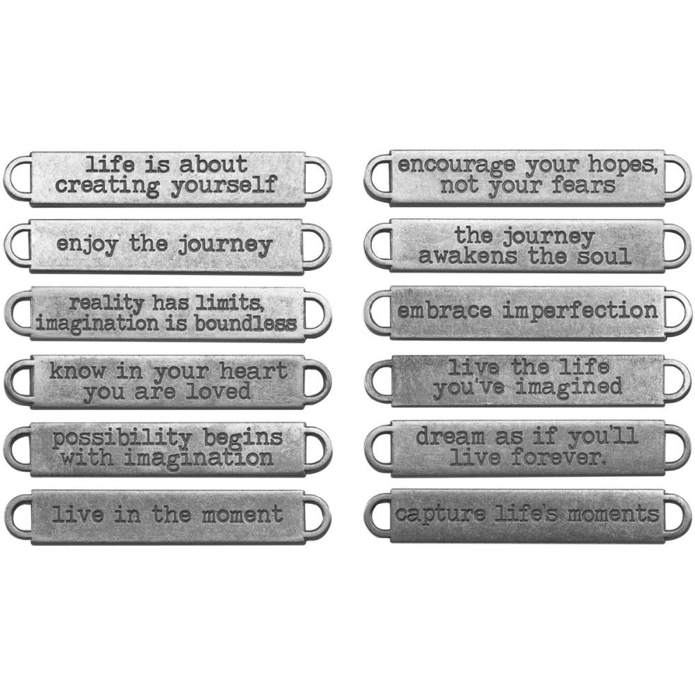 Набор металлических украшений Tim Holtz "Таблички со словами", цвет никель