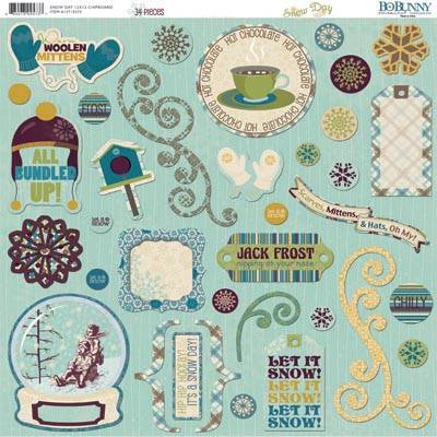 Наклейки из чипборда Bo Bunny "Snow Day", 30 х30 см