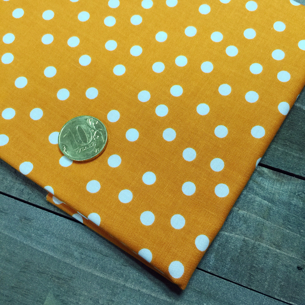 Ткань лоскутная 50 х 55 см "REMIX", БЕЛОЕ конфетти на ОРАНЖЕВОМ