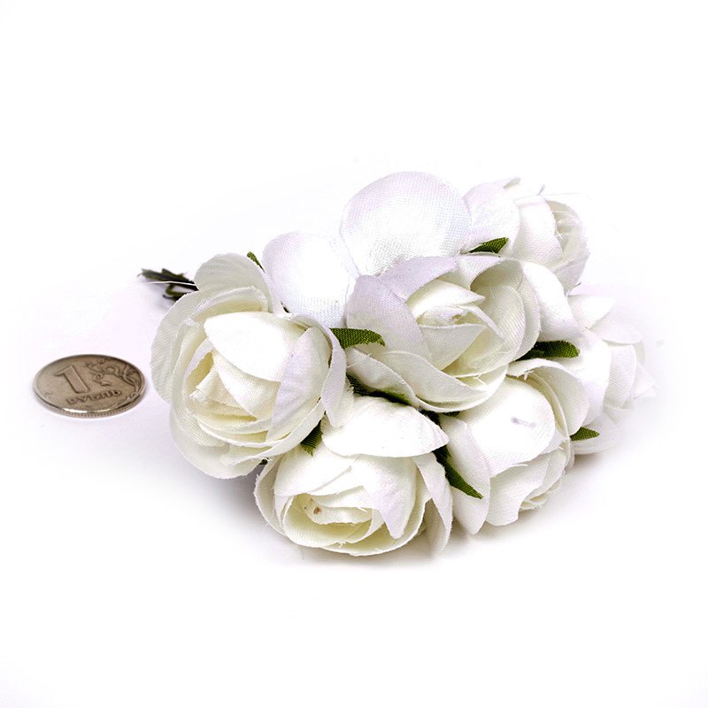 Букет тканевых полуоткрытых роз 3 см "Белый", в упаковке
