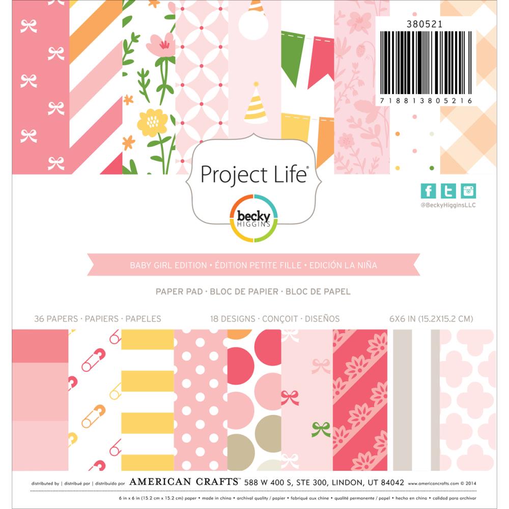Набор бумаги 15 х 15см Project Life "Baby Girl Edition"