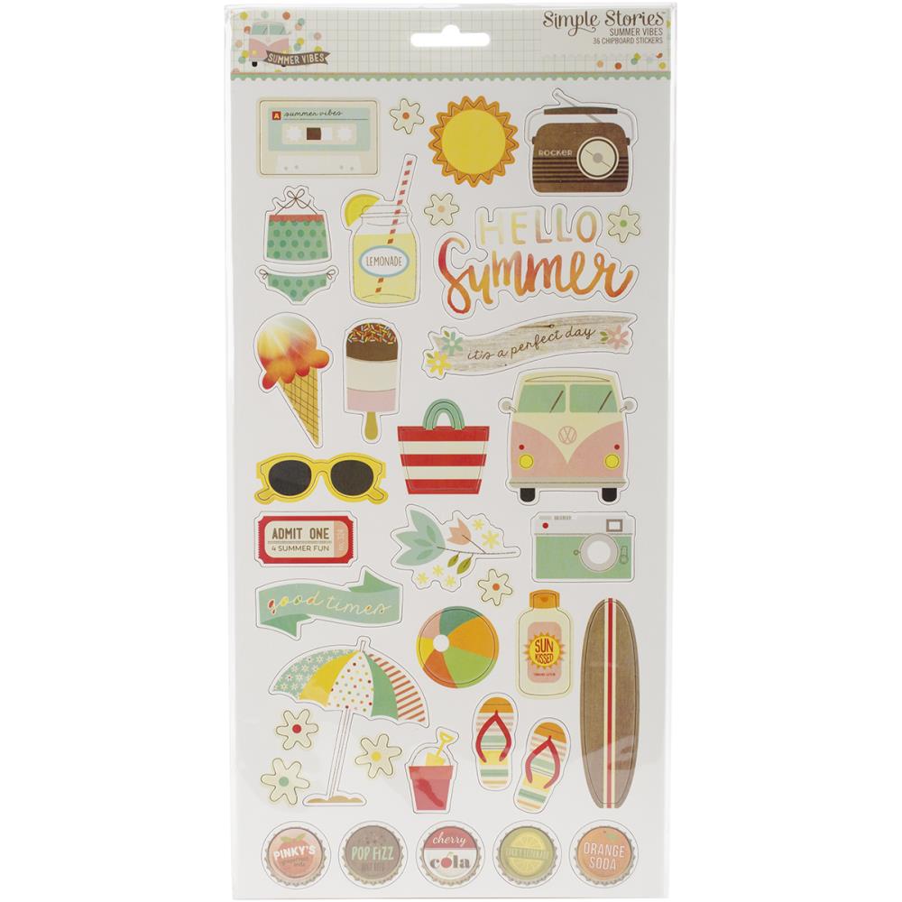 Наклейки из чипборда Simple Stories "Summer Vibes",15 х 30 см