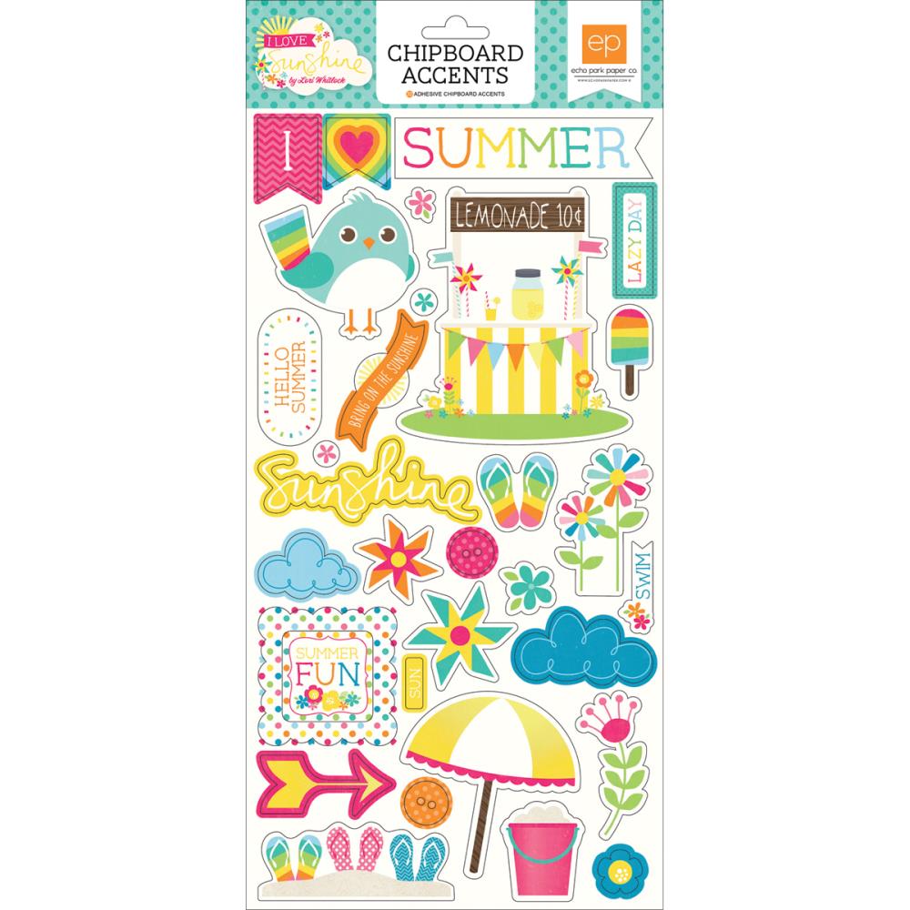 Наклейки из чипборда Echo Park "I Love Sunshine", 15 х 30 см
