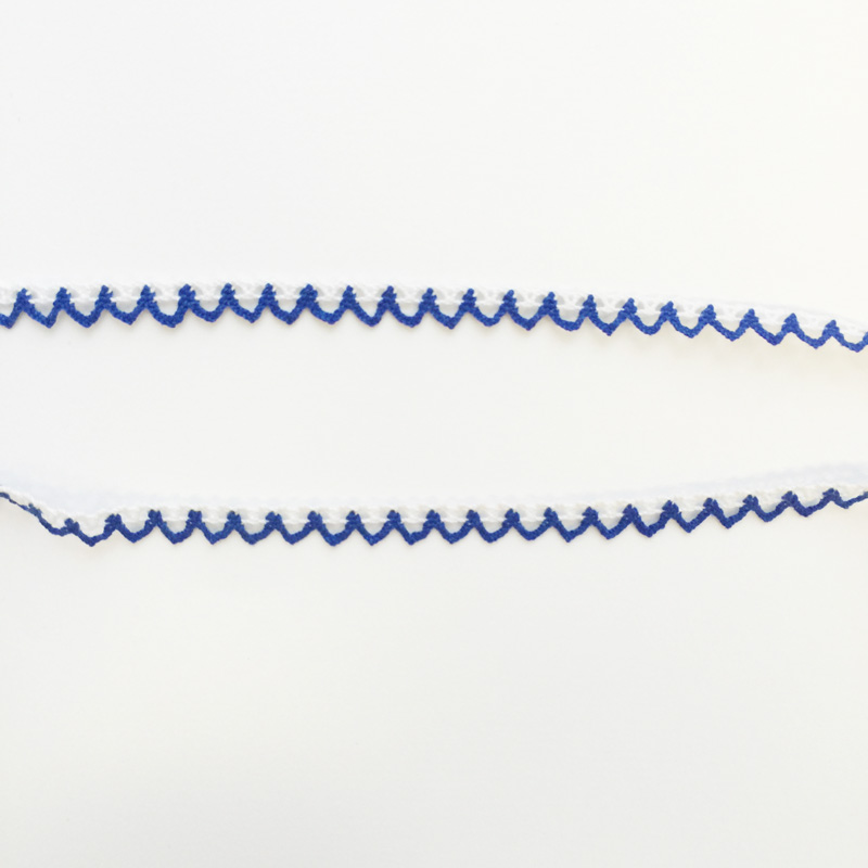 Кружево 1 см вязаное, цвет белый с синим