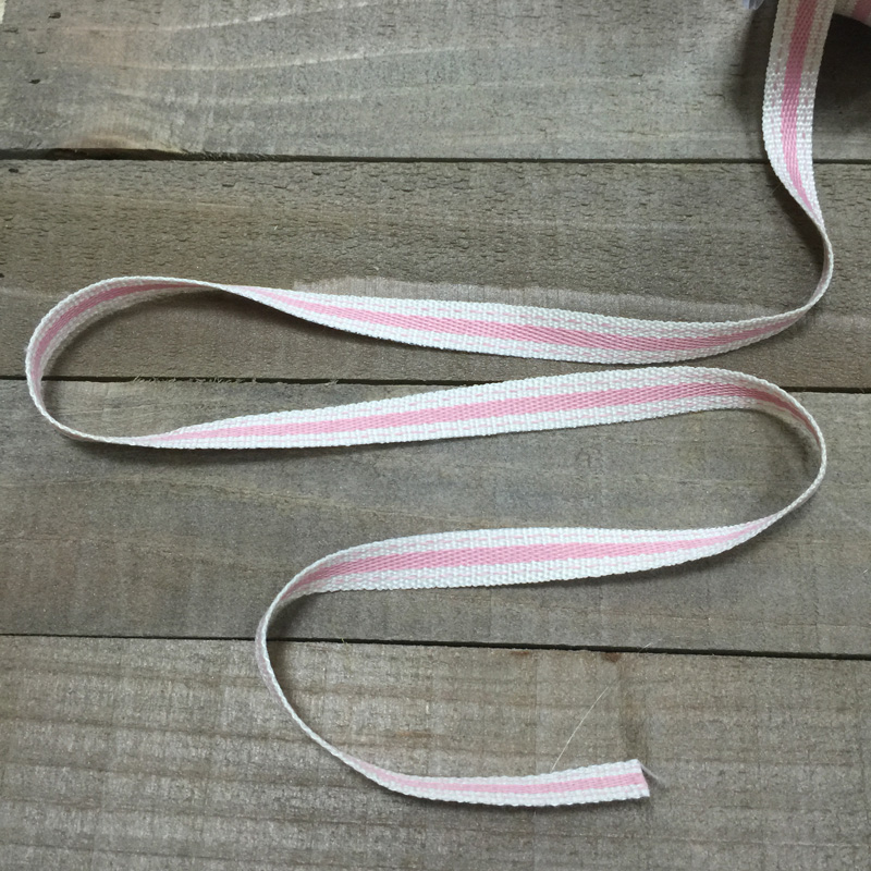 Лента хлопковая 1 см "Розовая полоска и прострочка"