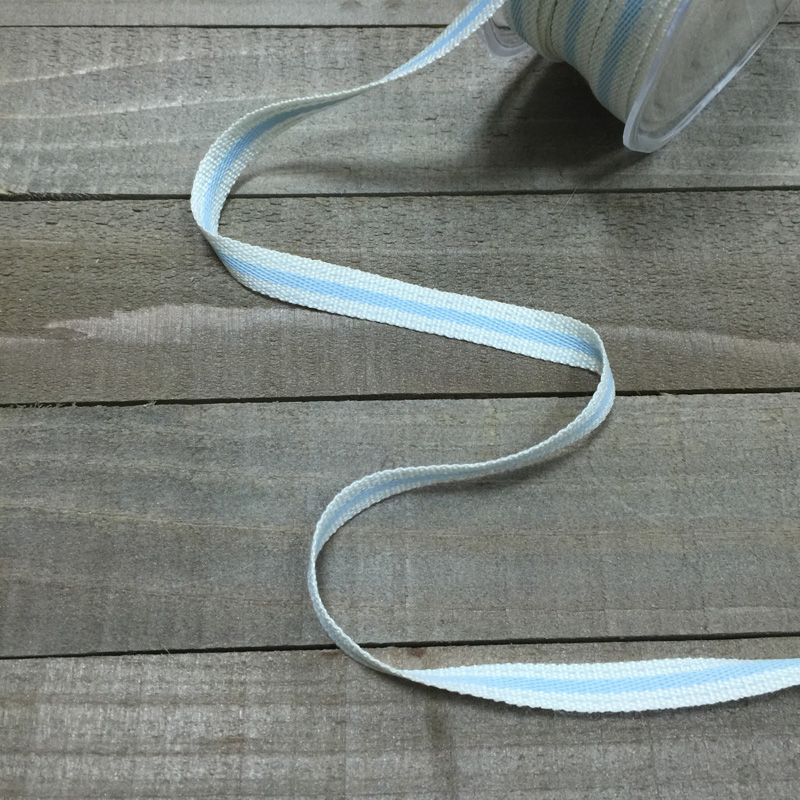 Лента хлопковая 1 см "Голубая полоска и прострочка"