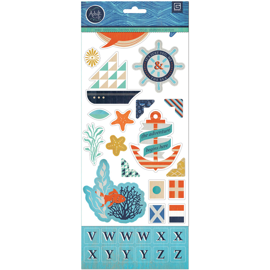 Наклейки из чипборда BasicGrey "Adrift", 15 х 30 см