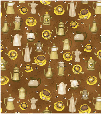 Ткань лоскутная 50 х 55 см "4702",кофейники и чашки