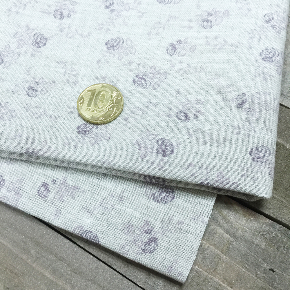 Ткань лоскутная 50 х 55 см "15",лён с сиреневыми цветами