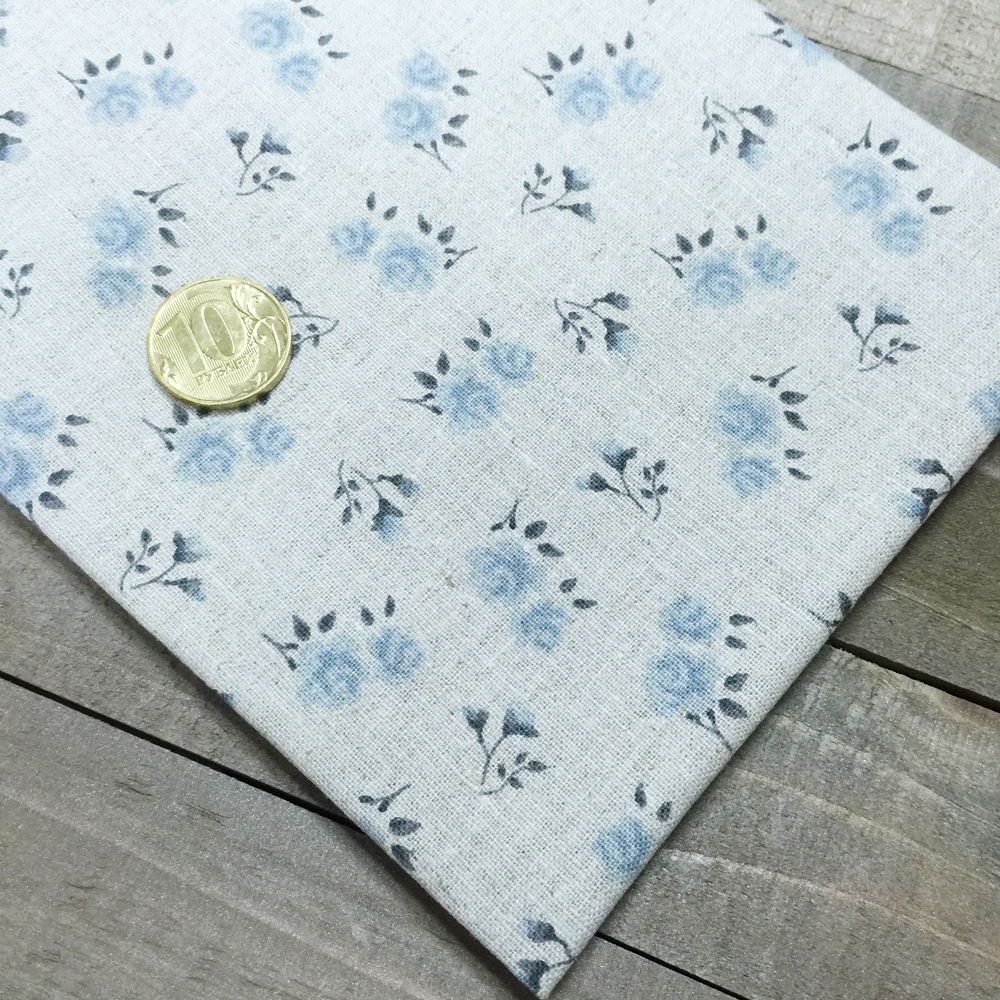 Ткань лоскутная 50 х 55 см "18",лён + хлопок ,голубые розы