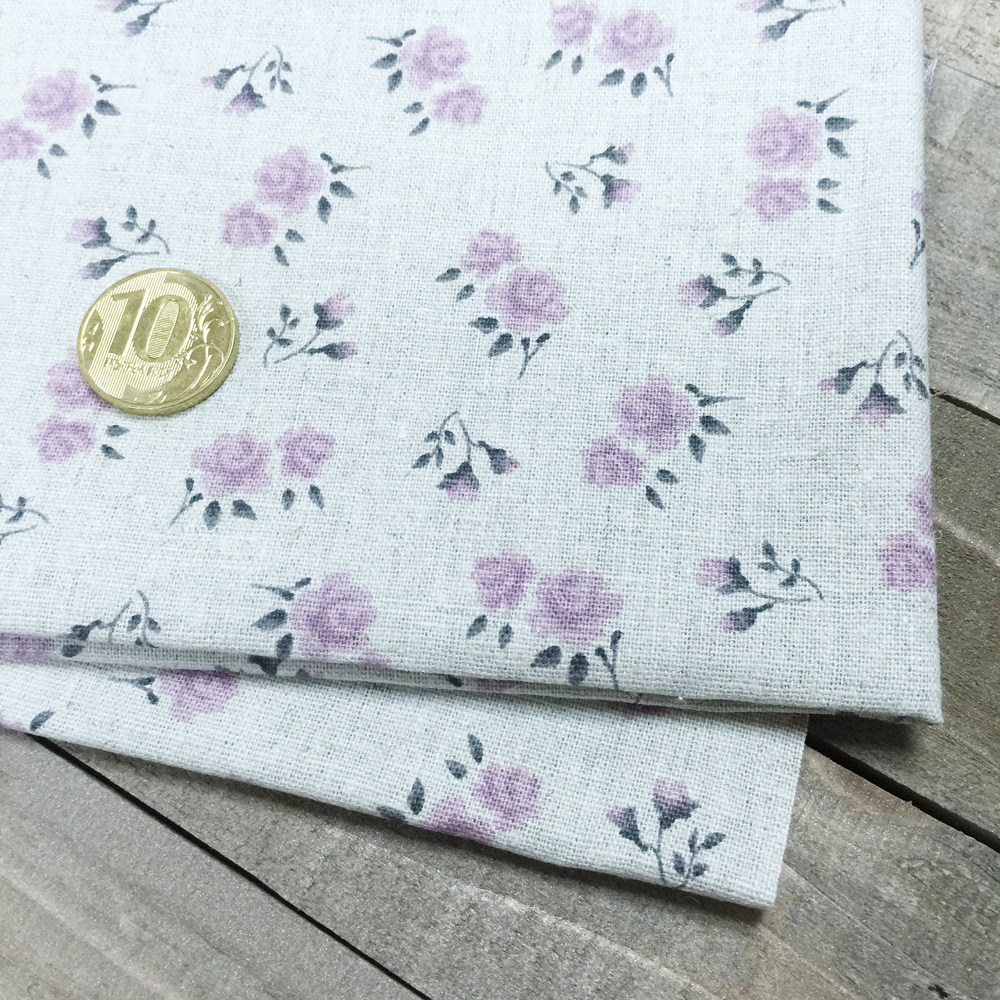 Ткань лоскутная 50 х 55 см "18",лён + хлопок ,розовые розы