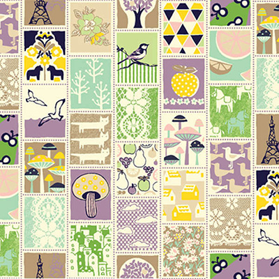 Ткань лоскутная 50 х 55 см "4523", грибочки, птички, облачка