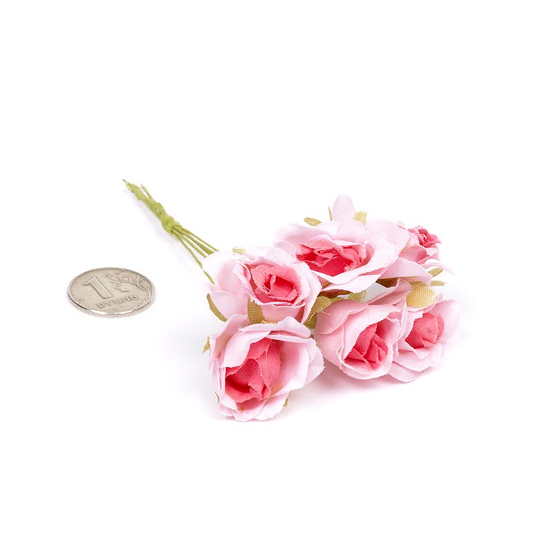 Букет тканевых полуоткрытых роз 2 см "Розовый 2 тона", в упаковке