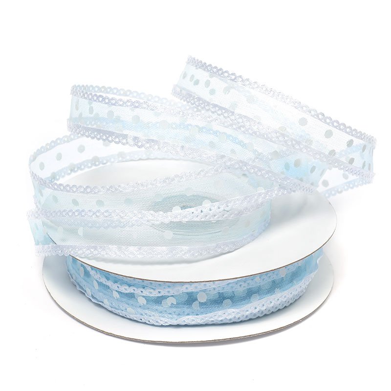 Лента прозрачная в горошек 15 мм, цвет голубой