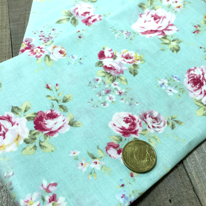 Ткань лоскутная 50 х 55 см "Rococo sweet", розы на бирюзовом