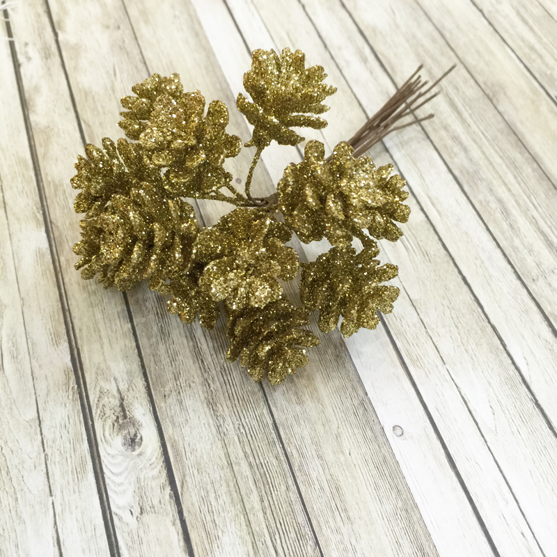 Букет шишек с блёстками, цвет золотой