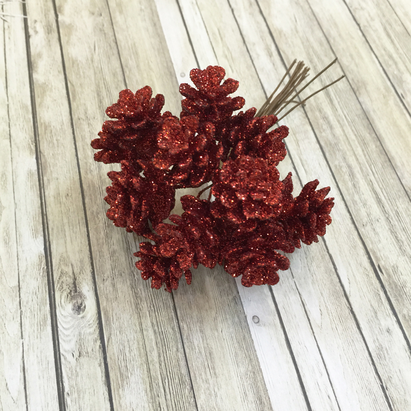 Букет шишек с блёстками, цвет красный