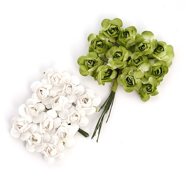 Набор роз 2 см Magic , цвет белый и светло-зелёный