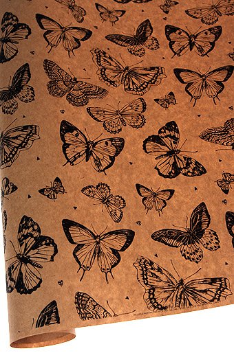 Бумага в рулоне 100 х 70 см, цвет крафт "Бабочки"
